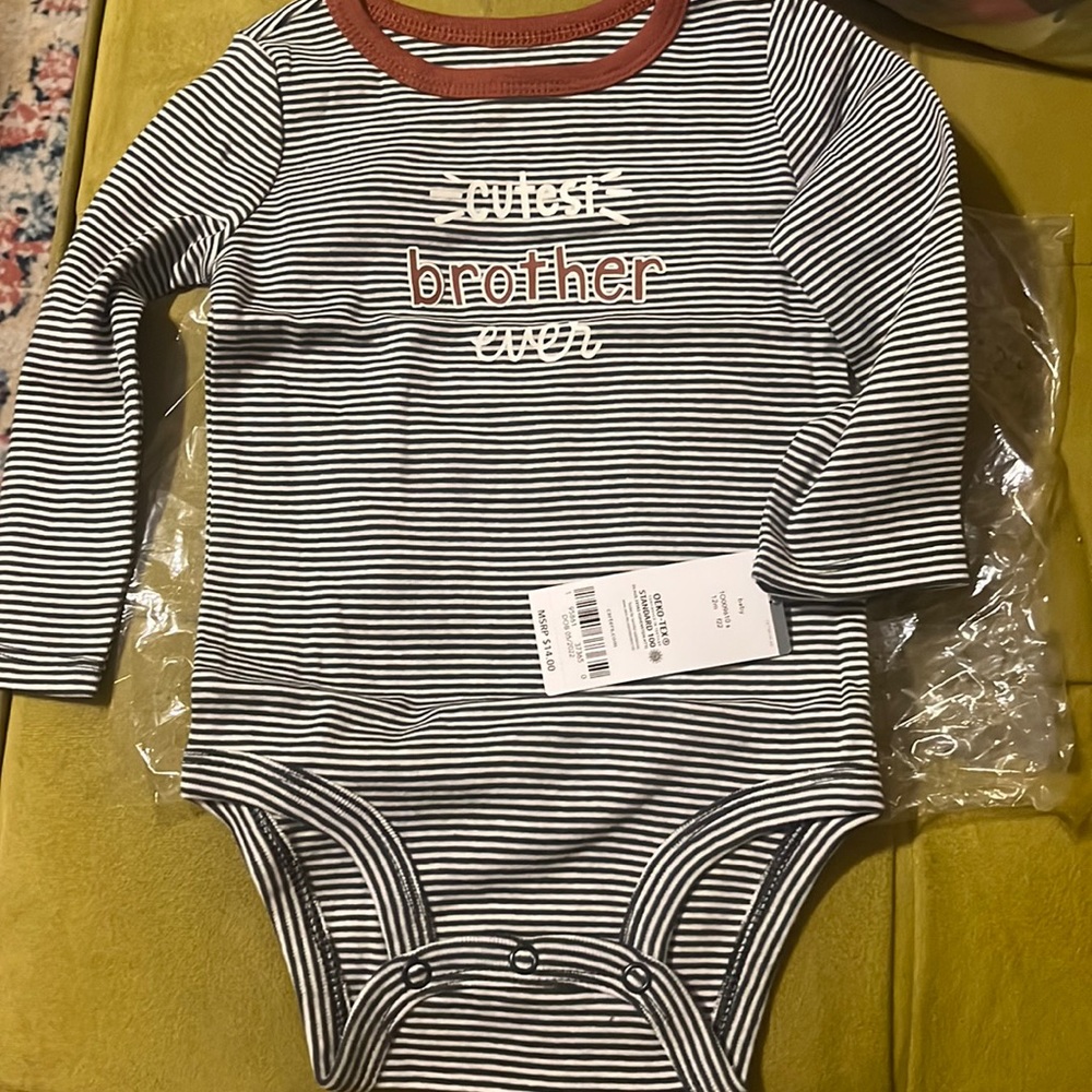Carters long sleeve “cutest brother” onesie 12mo.